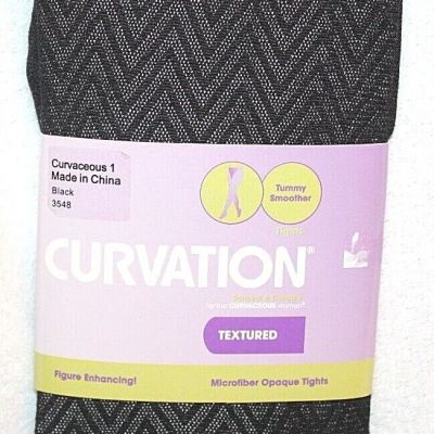 Curvation Curvaceous Textured Tummy Smoothing Black Tights - Pick Your Size